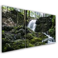Trijų dalių paveikslo drobė su spauda Krioklys Miškas Uola 60x40 žalia