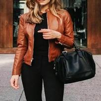 Moteriška avinėlio odinė striukė | Slim Fit odinė striukė Tan | Rankų darbo odinė baikerio striukė | Garsenybių švarko dovana Fr Jos XS