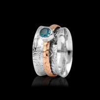Spinner Ring, handmade Designer Ring, Blue Topaz Ring Birthstone Jewelry Two Tone Ring, Unisex Ring, Gift For Her, Silver Jewelry 6