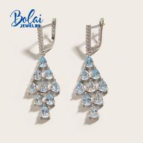 Light luxury gorgeous design natural sky blue Topaz earrings for women 925 sterling silver urban fashion fine jewelry L mėlyna