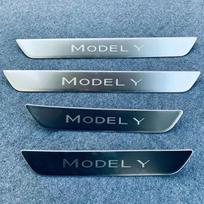 For Tesla Model Y SUV Accessory   2022 Carbon Stainless Car Door Sill Scuff Plate Kick Entry Guard Pedal Protector sidabras