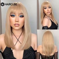 HAIRCUBE Ilgi tiesūs blondinai sintetiniai perukai su kirpčiukais moterims Kasdieniai Cosplay Perukai Karščiui atsparūs natūralūs plaukų linijos perukai brown