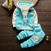 Berniukų ir mergaičių drabužių kostiumas mažyliui, tankinantis švarkelio paltas 3 vnt Baby Lovely Bear aprangos kostiumas 110cm mėlyna
