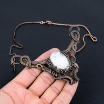 Dendrite Opal Gemstone Jewelry Pure Copper Wire Wrapped Handmade Necklace 18 Inches balta