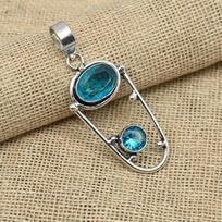 Blue Topaz Gemstone 925 Sterling Silver Handmade Wonderful Pendant Jewelry 2.16 Inches mėlyna