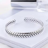 925 Sterling Silver Geometric Pattern Woven Thai Silver Bangle Fashion Bracelet Bangle Jewelry for Women Men