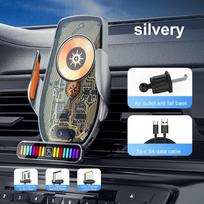 Magnetic Wireless Charger Aluminium Alloy Fast Charger Car Holder With Adjust Colorful Ambiance Light For Iphone Huawei Xiaomi as picture