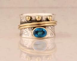 Blue Topaz Gemstone Ring, Spinner Band Ring, Handmade Boho Designer Ring, Statement Ring, Unisex Ring, Silver Ring 6