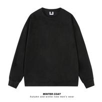 High Quality Suede Sweatshirts Men Baggy O Neck Large Size Solid Color Tops Fashion Harajuku Streetwear Hip Hop Pullover Shirt M juoda
