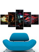 Canvas Painting 5 Piece Cyberpunk Girl Gun Battle Framework Living Room Wall Posters Home Decoration Teenager Modern Pictures No Frame 20x35cm*2  20x45cm*2  20x55cm*1 black