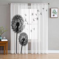 Juodi kiaulpienės permatomi užuolaidos svetainei, modernios mados valanso užuolaidos virtuvei, tiulio užuolaidos 135W x 183H(cm) white