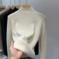 Rudens pusiau aukšta apykakle Veletiniai megztiniai Moteriški megztiniai ilgomis rankovėmis Moteriški žieminiai šviesaus šilko šilti mezginiai 29788 One Size abrikosas