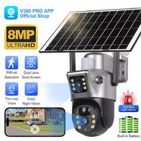 AIOOK 4G saulės kamera HD dvigubo objektyvo 8MP 4K WiFi PTZ CCTV kamera Dviejų krypčių garso domofonas, atsparus vandeniui lauko spalvotas naktinis matymas 4G Camera
