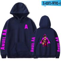 Anuel AA Printed Hoodies Sweatshirt Coat Real Hasta La Muerte casual Tracksuit Costume Unisex Women Clothing Anime Pullover Hoodie L black