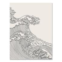 Šiaurės šalių juodos ir baltos drobės tapybos linijos Abstrakčios jūros bangos Japoniško stiliaus namuose plakatai Sienų nuotraukos Namų dekoras 21cm×30cm NoFrame