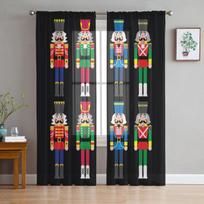 Kalėdinės užuolaidos Kalėdinės spragtuko tiulio užuolaidos svetainei miegamojo šifonas permatomas galile virtuvės užuolaidos 135W x 114H(cm) gray