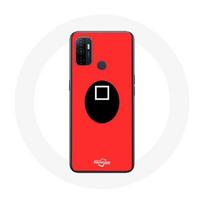 Coque Oppo A53 Squid Game masque soldat Carre fond rouge raudona