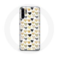 Coque pour Huawei P30 Fond de texture abstraite coeurs noirs