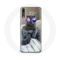 Coque pour Huawei P20 Chat avec Lunettes de vue violettes