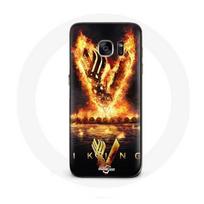 Coque pour Samsung Galaxy S6 Vikings Série Saison 6 logo V Epée de Feu Fond Noir