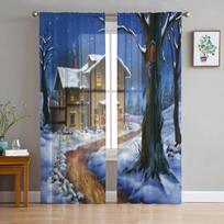 Nuostabi Kalėdinė Peizažo Tiulio Langų Užuolaida Svetainei Miegamajam Voilo Skaidrios Užuolaidos Virtuvės Apdaila Užuolaidos 135W x 114H(cm) black