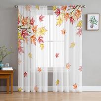 Padėkos diena Rudens lapai Klevo lapai Miegamasis Skaidrios Permatomos Užuolaidos Šventės Papuošimas Langas Voile Tiulio užuolaidos 135W x 114H(cm) white