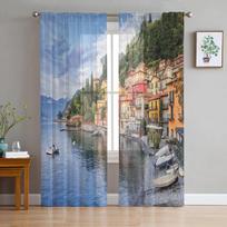 Itališko Miestelio Gatvės Skaidrios Užuolaidos Svetainei Permatomas Tiulis Langų Apmušalai Miegamasis Virtuvė Namų Dekoras Šydas Užuolaidos 135W x 114H(cm) gray