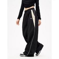 Moteriškos laisvalaikio plačios kelnės su raišteliu Tvirta Streetwear elastingos juosmens sportinės kelnės Laisvos Y2K bėgimo kelnės Hip Hop Baggy Kelnės M juoda