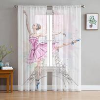 Woman Ballet Eiffel Tower Tulle Curtains Balcony Room Fashion Printed Sheer Curtain Living Room Window Modern Decor 135W x 114H(cm)