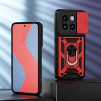 KEYSION Smūgiams atsparus šarvų dėklas, skirtas „Xiaomi 14 14 Pro 5G Slide Push Pull“ fotoaparato apsaugos žiedo stovas telefono dangtelis, skirtas „Xiaomi 14 5G“ for Xiaomi 14 Pro raudona