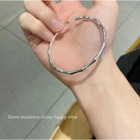 Zuyin 999.9 Smooth Matte Bamboo Joint Open Smooth Face Bracelet Women's Simple Bamboo Silver Bracelet Valentine's Day Gift Adjustable size