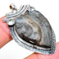 Natural Desert Rose Druzy, Topaz Gemstone 925 Sterling Silver Pendant 1.97  n3P28