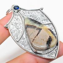 Natural Septerian Stone, Blue Topaz 925 Sterling Silver Pendant 3.03  e7l81