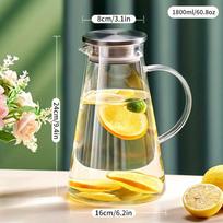 1 vnt 1800ml/60.8oz skaidraus stiklo šalto vandens butelis didelės talpos vandens virdulys su rankena ir filtru, šildomas elektrine keramine virykle Tinka F