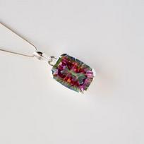 Mystic Topaz Pendant, Natural  Rainbow Topaz Jewelry 925 Sterling Silver Pendant
