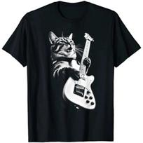 Summer Unisex rock cat playing guitar funny guitar cat T-shirt Hiphop oversized T-shirt casual cotton daily street T-shirt 3XL gray