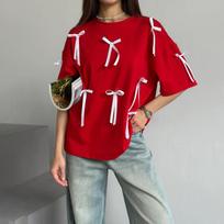Casual Loose White Women's T Shirt Fashion O-Neck Short Sleeve T-Shirts Elegant Classic Lace-Up Tee Top Female Clothing S raudona