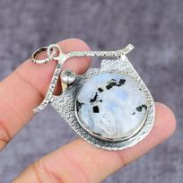 Natural Rainbow Moonstone, Topaz Gemstone 925 Sterling Silver Pendant 2.25  O1C67