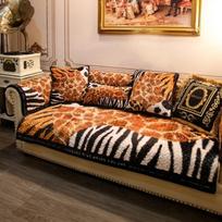 Sofa Cover Modern Light Luxury Tiger Print Sofa Cushions New Style Wintertime Anti-cat Scratch Cover Plush Animal Pattern 70X70cm brown