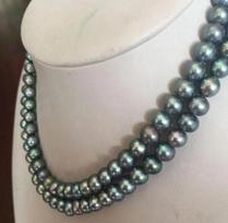 2 rows 8-9MM round silver grey pearl necklace17 18