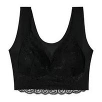 Sexy Lace Seamless Vest-style Underwear Gather Side Sleep No Steel Ring Large Size Bra 46/105C juoda