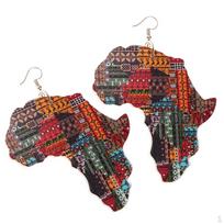 Hiphop African Map Dangle Earring Stylish Colorful Pattern Continent Jewelry