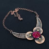 Ruby Lab-Created Gemstone Handmade Pure Copper Wire Wrap Jewelry Necklace For Women 18 Inches rožinė
