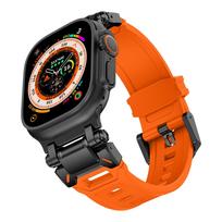 Silicone Strap For Apple Watch Ultra 2 Band 49mm 45mm 42mm Rugged metal+rubber Bracelet iWatch Series 9 6 5 3 7 8 SE bands 44mm For 42mm 44mm 45mm orange