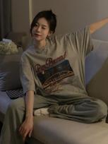 American Vintage Fashion T-shirt Women Oversize Summer Night View Pattern Short Sleeve Clothing Half Sleeves Loose Top Tide S pilka
