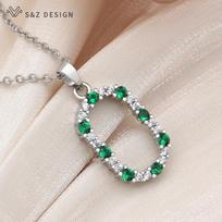 Fashion Temperament Annular Egg Shape Oval Cubic Zirconia Pendant Necklace For Women Girls Daily Accessories gray