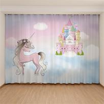 3D skaitmeninis spaudinys Puikus animacinis filmas, baletas, šokanti mergina, vaikas, miegamasis, skydelis nuo saulės Ploni užuolaidos Rožinės vienaragis princesės užuolaidos namų dekoras W50H60(CM)x2PCS&Hook
