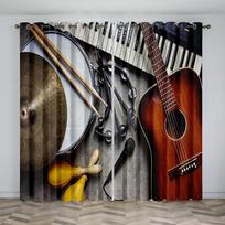 Muzikos scena Elektrinės gitaros lentyna Būgnų instrumento dizainas Apsauginės nuo saulės užuolaidos Svetainė Miegamasis Namų dekoravimas Plonos užuolaidos 100W130H(CM)40x51in&Hook