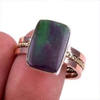 Ruby In Zoisite Handmade Lab-Created 925 Sterling Silver Two Tone Ring S.10 Y7p75