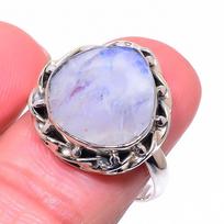Natural Rainbow Moon Stone Gemstone 925 Sterling Silver Jewelry Ring Size 9 d1F69 white